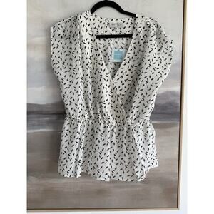 Hayden Los Angeles Polka Dot Peplum Sheer Top Black White Medium